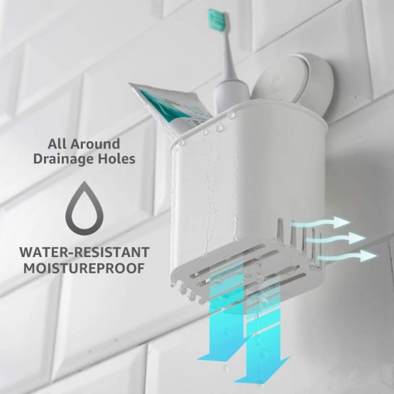 LEVERLOC Toothbrush Holder Suction Cup Toothbrush Organizer No Drilling Waterproof Wall Mounted Electric Toothbrush Holder for Toothpaste Razor Cup for Shower Bathroom Kitchen - Image 3