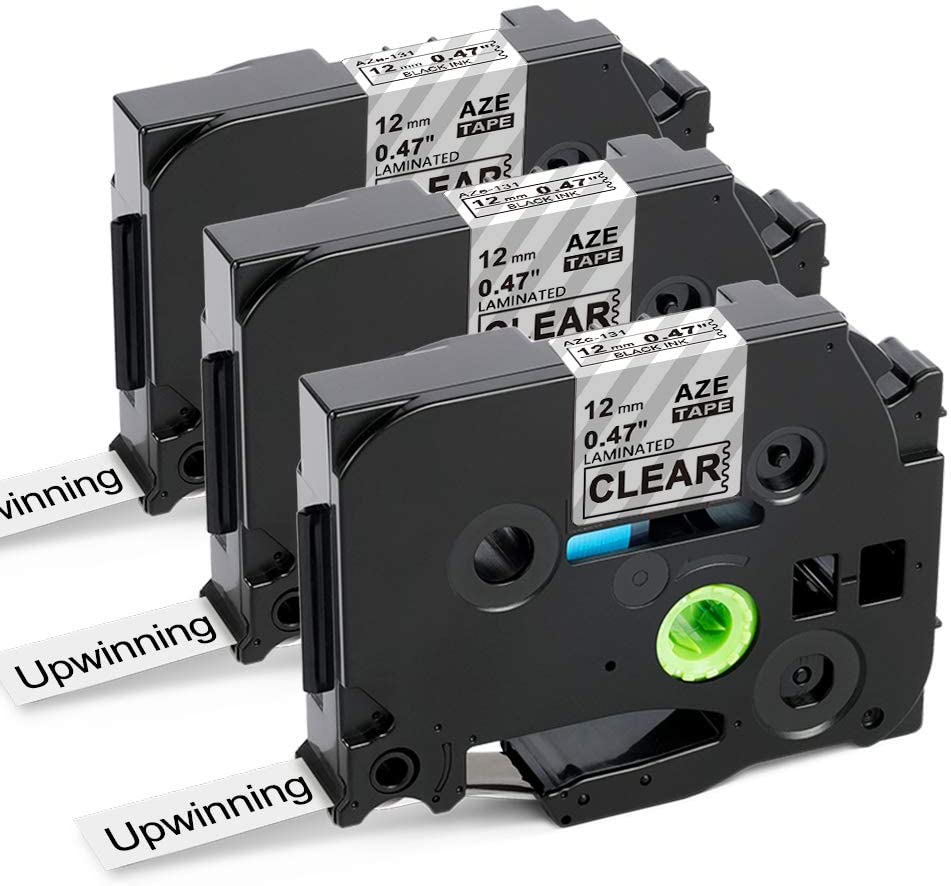 Upwinning TZe-131 Clear Label Tape Compatible Brother P-Touch TZe-131 Tze131 Aze131 Black on Clear Tape TZe 12mm 0.47 Laminated Label TZe131 for Ptouch PT-1000 1010 H101C H110 H105 E110 H100R