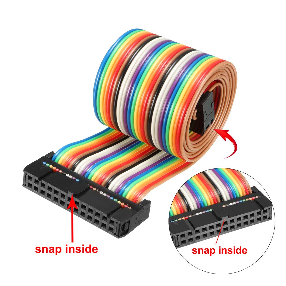 sourcing map IDC Rainbow Wire Flat Ribbon Cable 26 Pins 66cm Length 2.54mm Pitch 2pcs Type-B, 26P-66cm 2pcs - Image 3