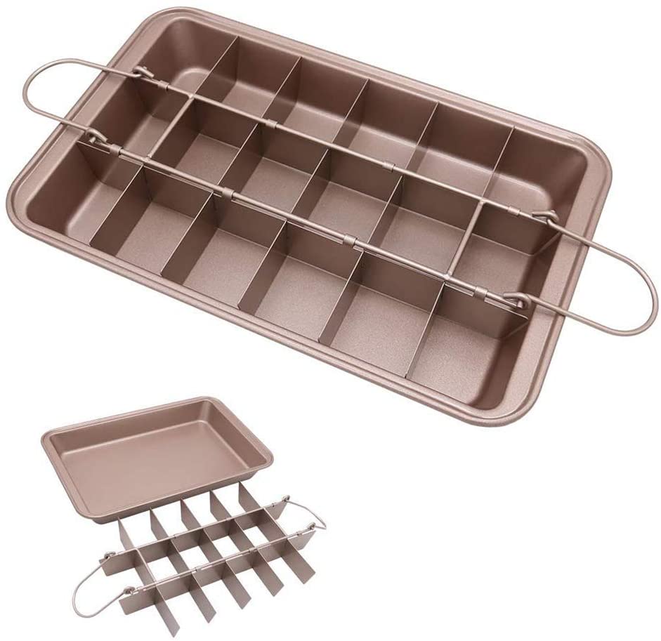 EKKONG Brownie Tin, Brownie Tray with Dividers NonStick Brownie Pan