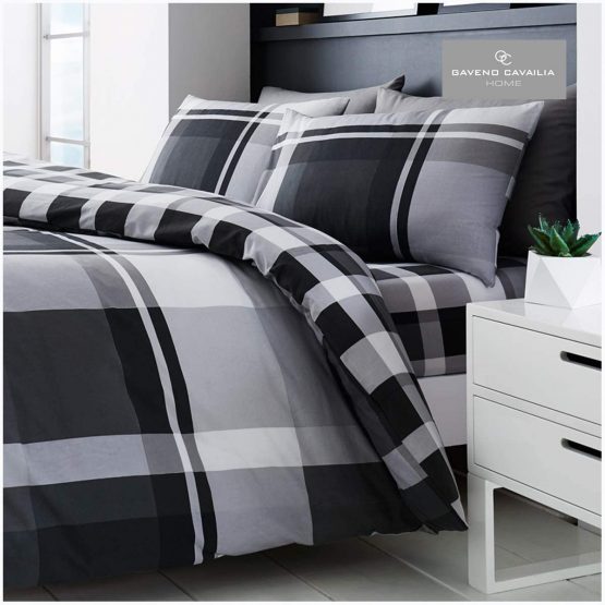 Gaveno Cavailia Waverly Check Luxurious Bed Set with Duvet Cover and Pillow Cases, Polyester-Cotton, King - Grey - Image 3