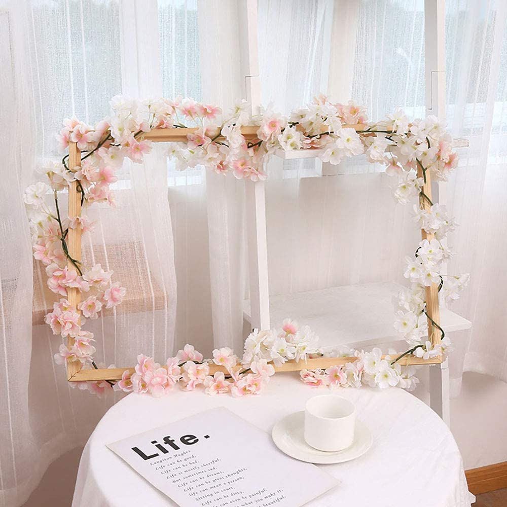 COSCHANO 4 Pack Artificial Cherry Blossom Wall Hanging Cherry Vine Silk Floral Garland Flowers String Fake Flowers Garland for Home Wedding Arch Outdoor Garden Wall Decor Party Decoration,5.9 Feet - Image 4