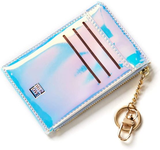 All-in-one Wallet Credit Card Holder Coin Organizer with Key Chain in a Gift Box, Flat Suitable for Front & Back Pockets Fashion Crocodile Vegan Leather, Powerful RFID Blocking Card as a Bonus (Brown)