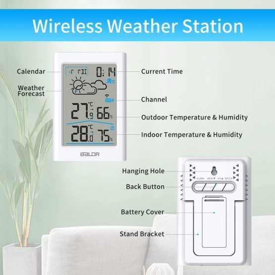 CABLETRANS Wireless Weather Station with Outdoor Sensor, Digital