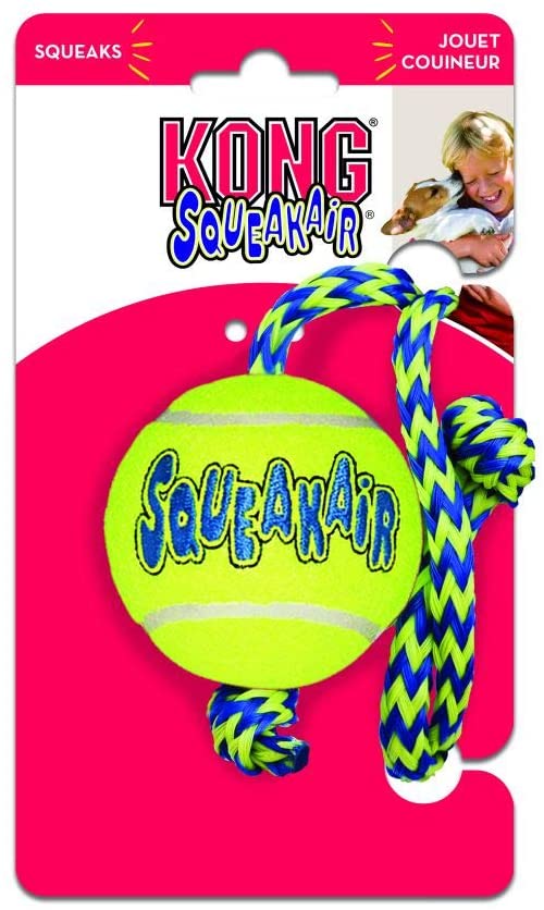 KONG SqueakAir Ball with Rope Dog Toy, Medium x 3, yellow, 3 Count (Pack of 1) - Image 4