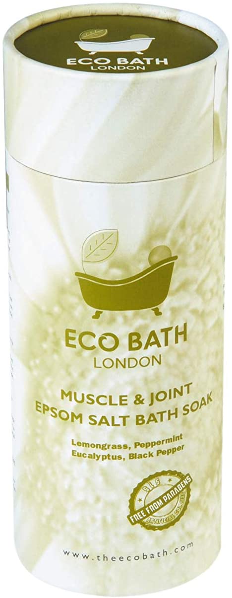 Eco Bath London Muscle & Joint Epsom Salt Bath Soak, Tube 1kg, Magnesium Bath Salts Infused with Lemongrass, Peppermint