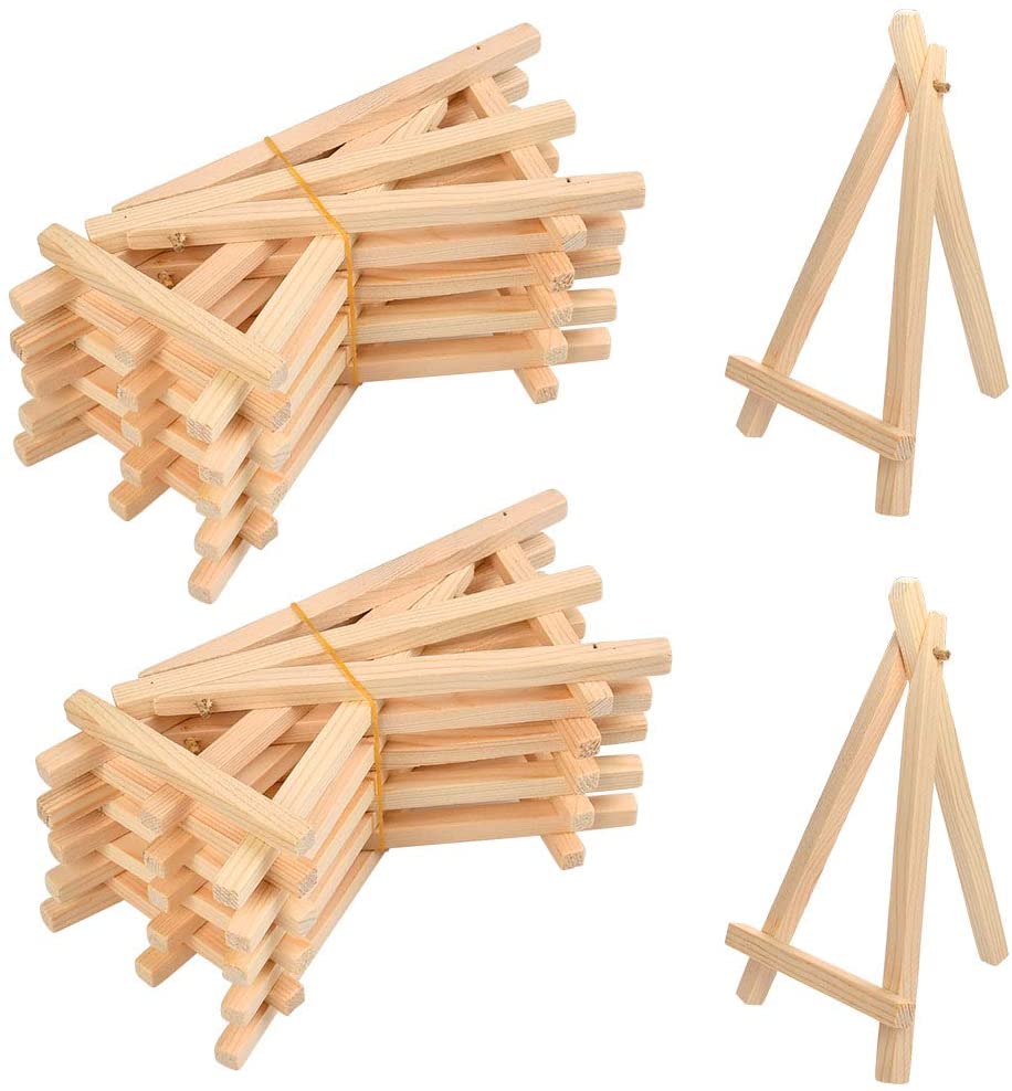 Mini Table Easel YOTINO Wood Display Easel, 20Pcs Mini Easel Triangle Easels Wooden ...