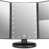 Vanity Makeup Mirror, WEILY 1x/2x/3x Tri-Fold Makeup Mirror with 21 LED Lights and Adjustable Touch Screen Lighted Mirror Dressing Table Countertop Cosmetic Mirrors (Black)