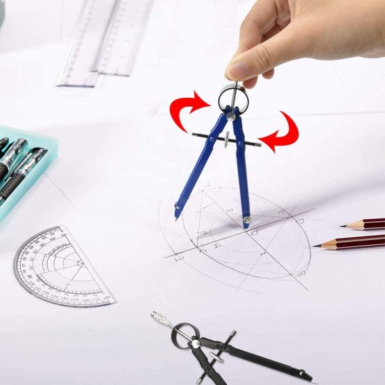 PERFETSELL 2 Pack Professional Compass Math Compass Geometry with Lock Screws and Lead Replacement, Metal Drafting Compass Precision Spring Bow Compass Drawing with Wheel for Woodworking, School - Image 4