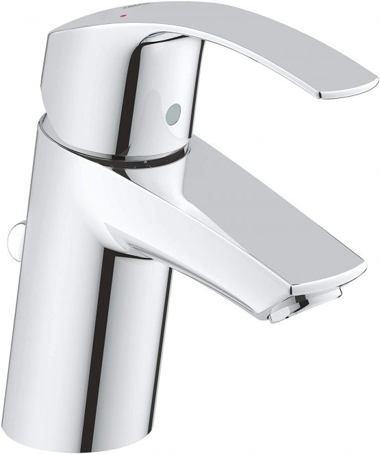 GROHE Eurosmart single-lever basin tap with pop-up waste, plug, one handle basin mixer tap, bathroom, regular spout, water-saving, easy to clean, easy installation, chrome, 33265002