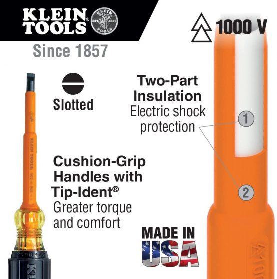 Insulated 3/16" Cabinet - 4" Screwdriver Klein Tools 601-4-INS - Image 2