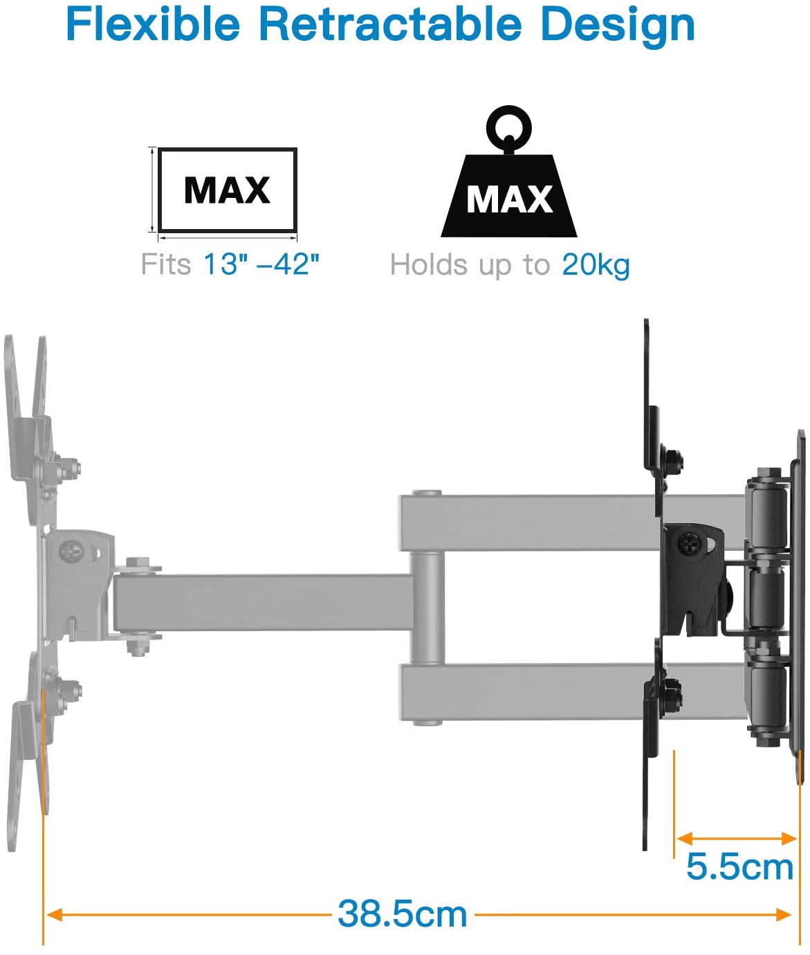 PERLESMITH TV Wall Bracket for 13-42 inch TVs, Swivel Tilt Extend Wall Mount for Flat & Curved TV up to 20kg, Max.VESA 200x200mm - Image 4