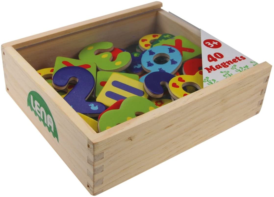 Lena 65824 Magnetic Numbers and Calculation Signs in Wooden Box