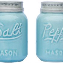Vintage Mason Jar Salt & Pepper Shakers by Comfify - Adorable Decorative Mason Jar Decor for Vintage, Rustic, Shabby Chic - Sturdy Ceramic in Aqua Blue - 100 ml Cap.