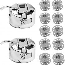 2 Pieces Domestic Sewing Machine Bobbin Cases, 10 Pieces Metal Sewing Machine Bobbins, for Embroidery/Household Sewing Machine/Brother/Singer/Janome/Newhome