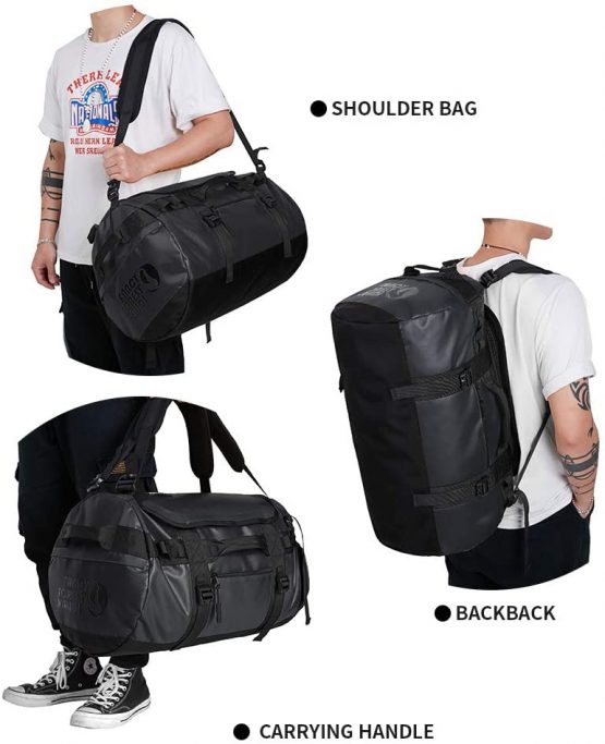 KALIDI 50L Duffle Bag Sports Holdall Backpack Shoulder Bag Waterproof for Camping,Hiking,Travelling,Gym,53x32.5cm,Black - Image 4