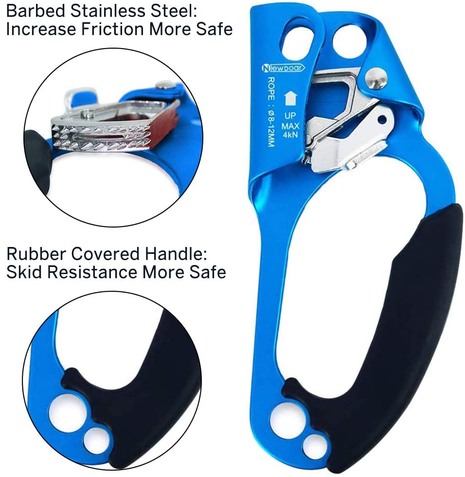 NewDoar UIAA & CE Certified Hand Ascender Rock Climbing Tree Arborist Rappelling Gear Equipment Rope Clamp for 8~13MM Rope-Right Hand Blue - Image 4