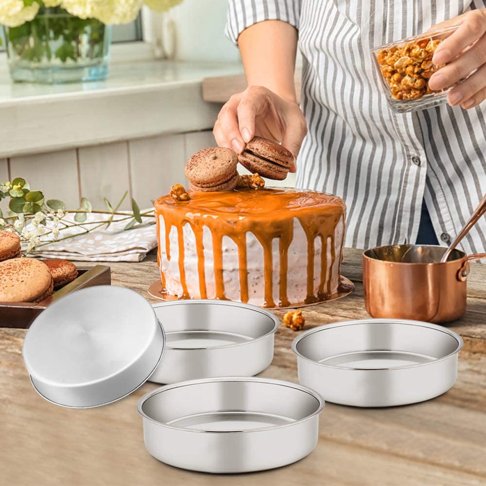TEAMFAR 6 Inch Cake Tin, Stainless Steel Round Cake Pans Set of 4, Layer Cake Baking Mould for Wedding/Christmas/Birthday - Image 4