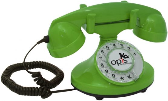 OPIS FunkyFon cable: Rotary dial disc retro telephone in the sinuous style of the 1920s with modern electronic bell (black)