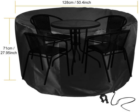 Hydrogarden Round Garden Table Cover, Circular Patio Furniture Cover,420D Heavy Duty Oxford Waterproof Breathable Oxford Fabric Garden Furniture Cover,128 x 71cm(Black) - Image 2