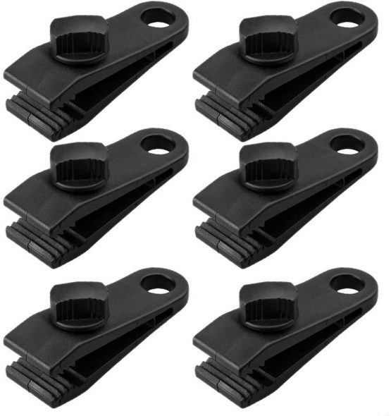nuoshen 6 Pcs Tarp Clips, Crocodile Mouth Tent Clips Heavy Duty Lock Grip Clamps Plastic Awning Clamp Set Instant Clip Tent Accessories for Camping, Tarps, Caravan, Garden Shade Cloth, Black