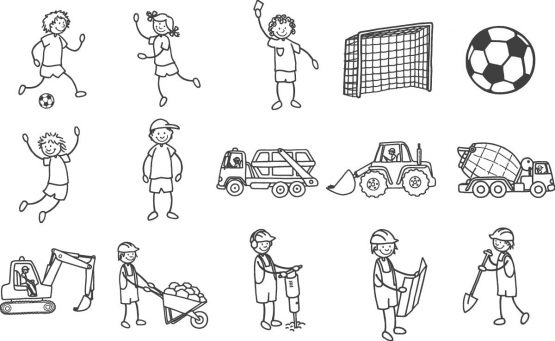 Baier & Schneider Footballer & Construction Wooden Rubber Stamps Stamp Set for Children, 1.5 x 1.5 - Image 2