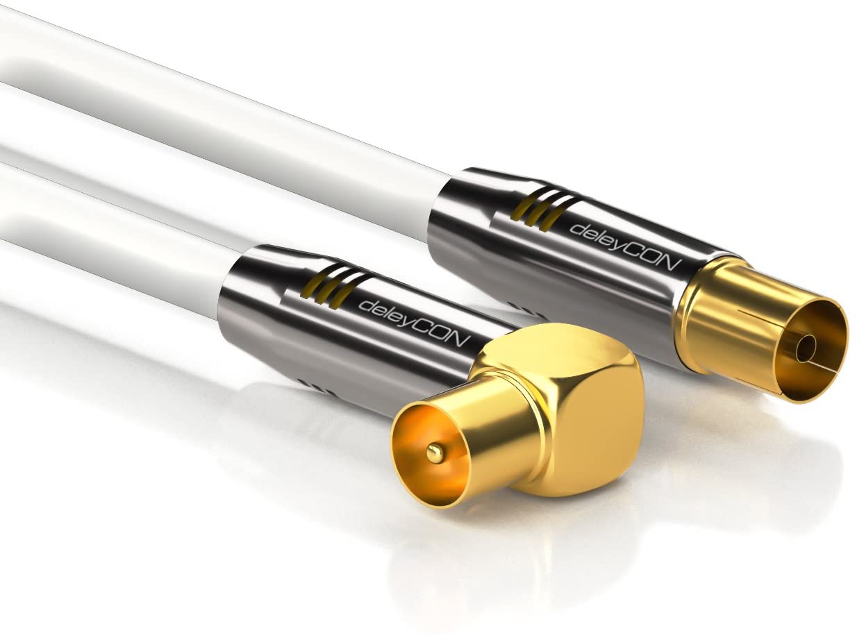 deleyCON 10m (32.81 ft.) TV Antenna Cable Coaxial Cable Gold-plated connector 1x 90° angle 1x straight Metal Connector UltraHD FullHD HDTV - Image 2