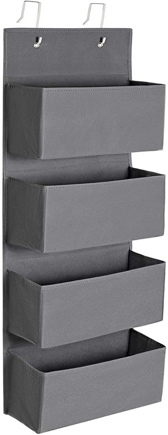 SONGMICS Over-Door Storage with 4 Pockets, Wall Hanging Storage Organiser, Practical and Spacious, for Children’s Room Office Bedroom, 33.5 x 12 x 100 cm, Grey RDH04G