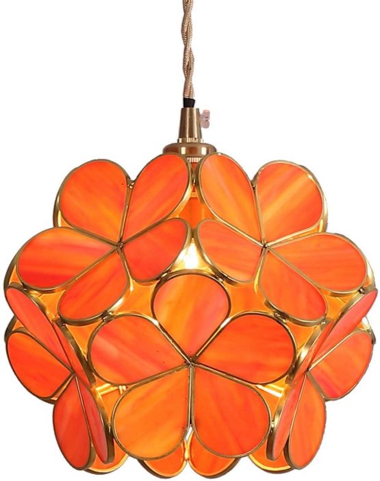 Bieye L30745 Cherry Blossom Tiffany Style Stained Glass Ceiling Pendant Light with 8-inch Wide Lampshade (Textured Transparent Brown)