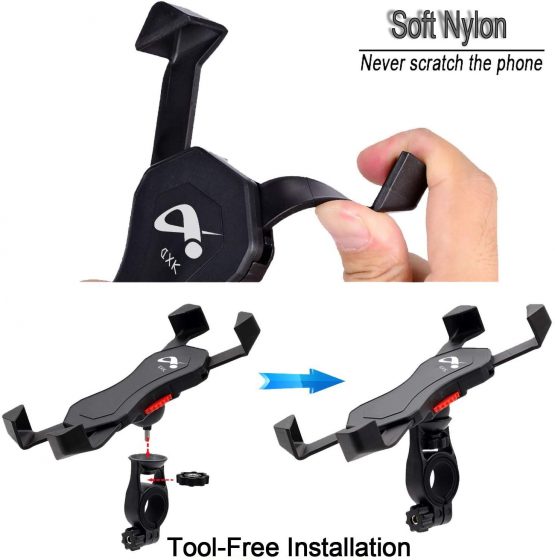 DXK Bike Phone Holder, 360°Rotation Universal Adjustable Bicycle Motorcycle Phone Mount Cradle Clamp for Motorbike, Moped, Scooter -Waterproof-AntiShake & NonSlip - 3.5 to 6.5 Inch Smartphone - Image 2