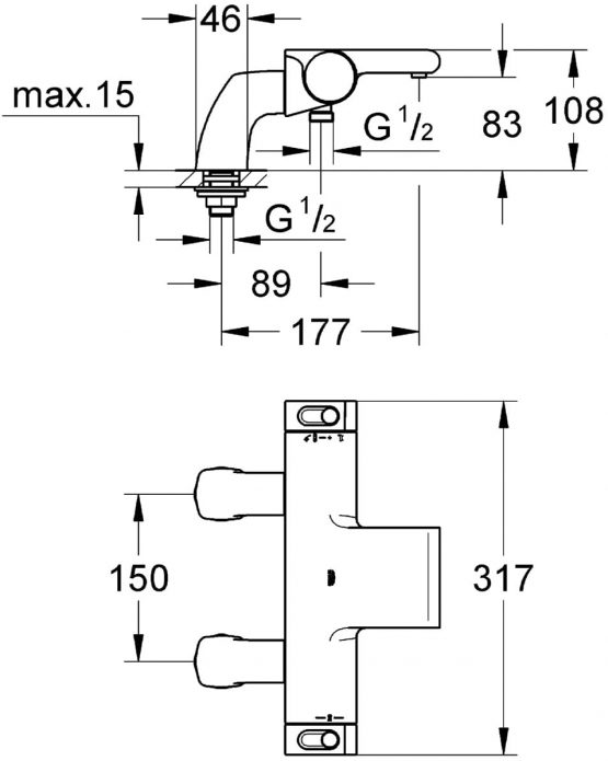 GROHE Nouveau Grohtherm 2000 34176001 Thermostatic Bath/Shower Mixer Tap - Image 2