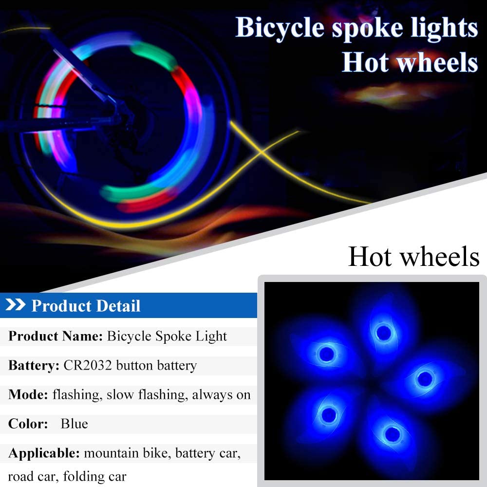 Teguangmei 6Pcs Bicycle Hot Wheel Spoke Lights, Blue Flashing LED Neon Lights Bike Cycling Tire Spoke Safety Warning Lights Waterproof - Image 2