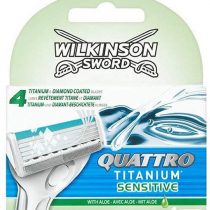Wilkinson Sword Quattro Titanium Sensitive Men's Razor Blade Refills, 4 each