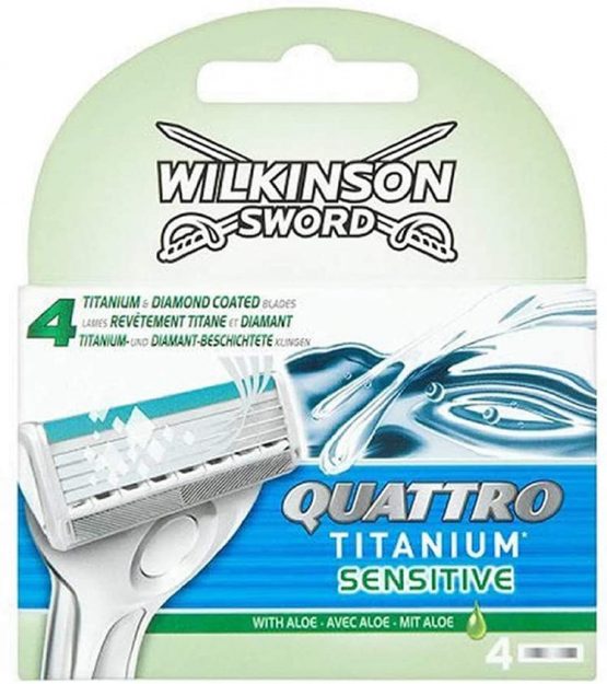Wilkinson Sword Quattro Titanium Sensitive Men's Razor Blade Refills, 4 each