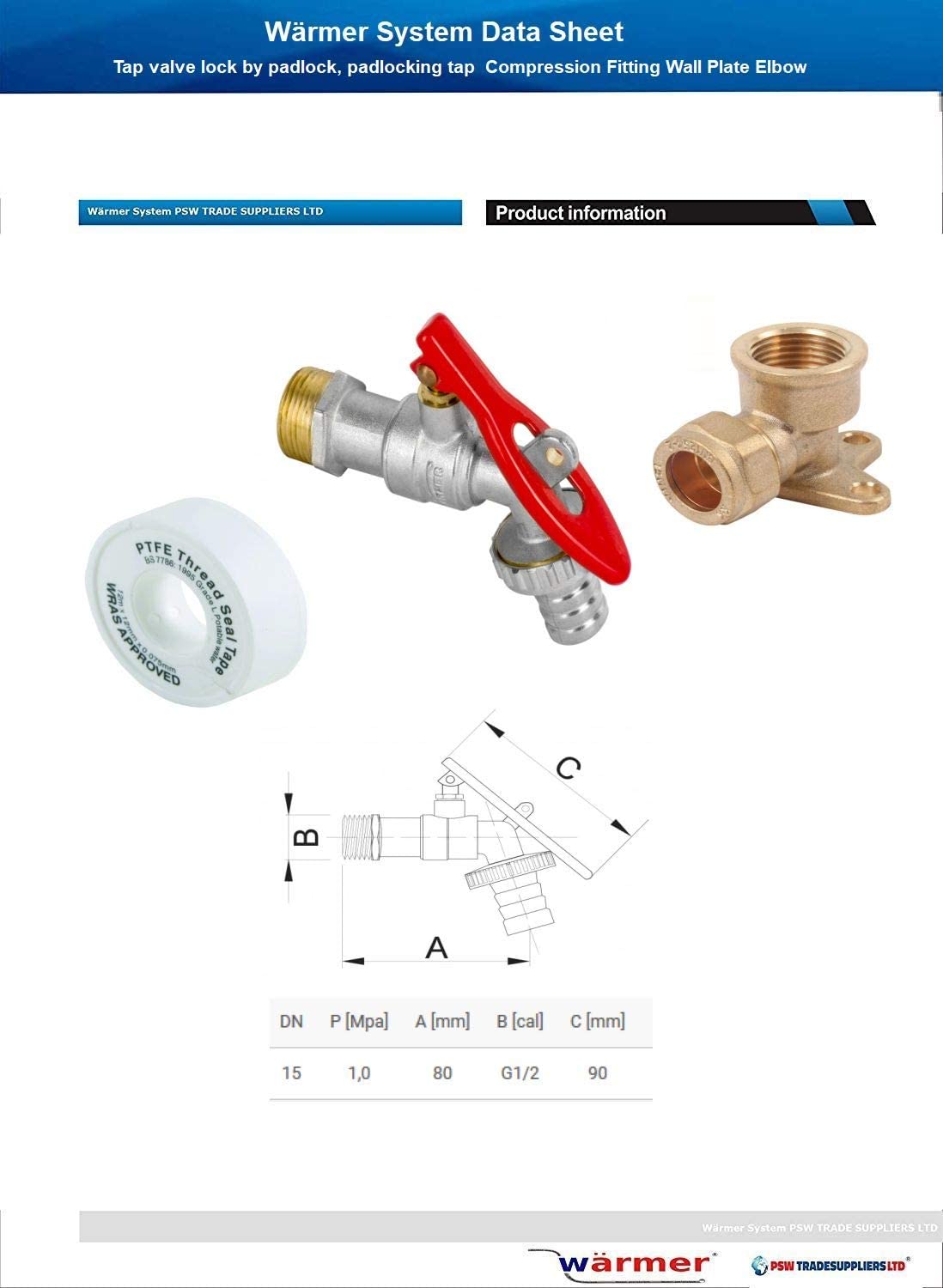 Wärmer System tap Valve Lock by Padlock, padlocking tap Compression