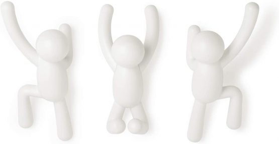 Umbra 318165-660 Buddy Wall Hooks – Decorative Wall Mounted Coat Hooks, Set of 3, White, 10 Inch L x 7.5 Inch W x 3 Inch H