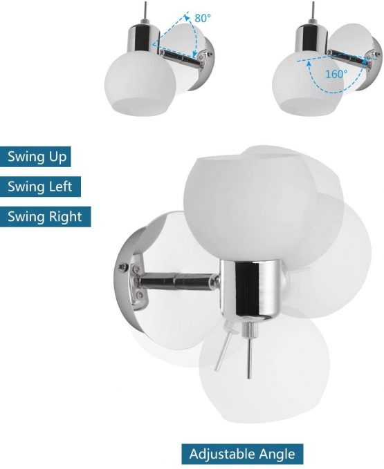 MantoLite Wall Light, 2 PCS Modern Glass Wall Mounted Lighting Bedroom Bedside Reading Lamp Wall Sconce Fixtures,Vanity Bathroom Mirror Wall Lamps for Home Restaurant (5W E14 LED Bulbs Included) - Image 2