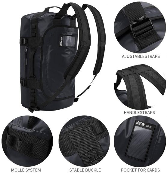 KALIDI 50L Duffle Bag Sports Holdall Backpack Shoulder Bag Waterproof for Camping,Hiking,Travelling,Gym,53x32.5cm,Black - Image 2