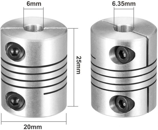 sourcingmap Motor Shaft 6mm to 6.35mm Joint Helical Beam Coupler Coupling 20mm Dia 25mm Length Silver - Image 2