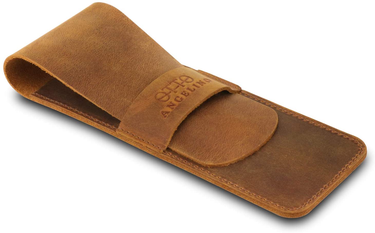LONDO Genuine Leather Pen and Pencil Case with Tuck in Flap, Stationery Bag, Camel - Image 3