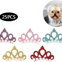 25Pcs Dog Hair Clips Crown Shape Pet Hairpin Pearls Pet Princess Clips Cute Cat Hair Clips Bows Puppy Grooming Hair Accessories for Small Medium Dogs