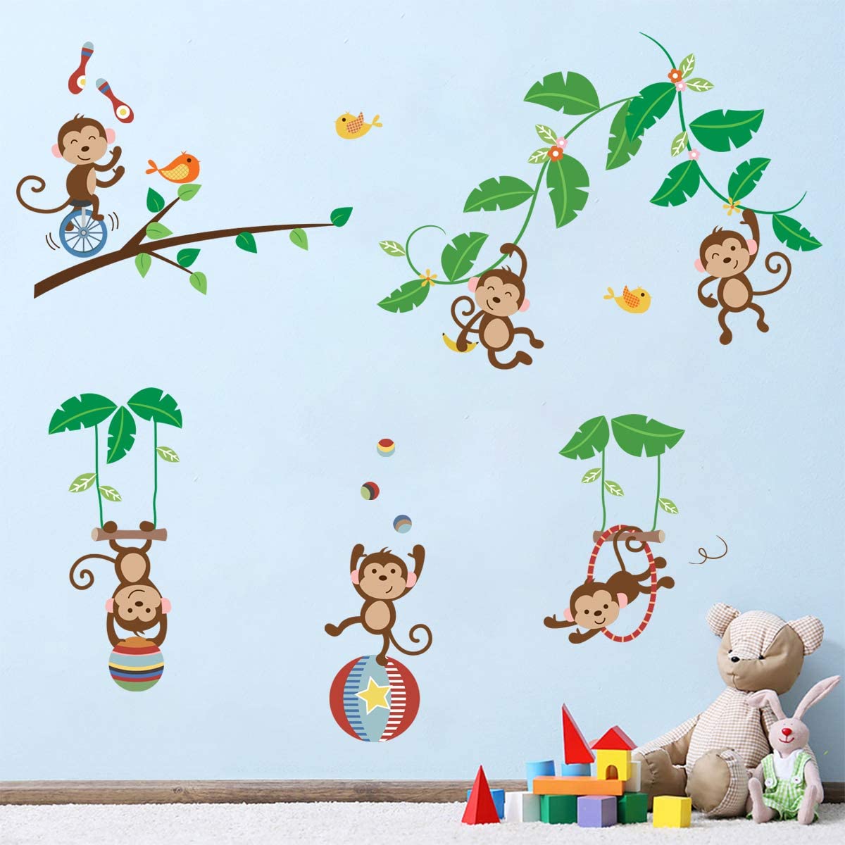 decalmile Monkey and Tree Wall Decals Jungle Animal Circus Kids Wall Stickers Baby Nursery Childrens Bedroom Wall Decor - Image 2