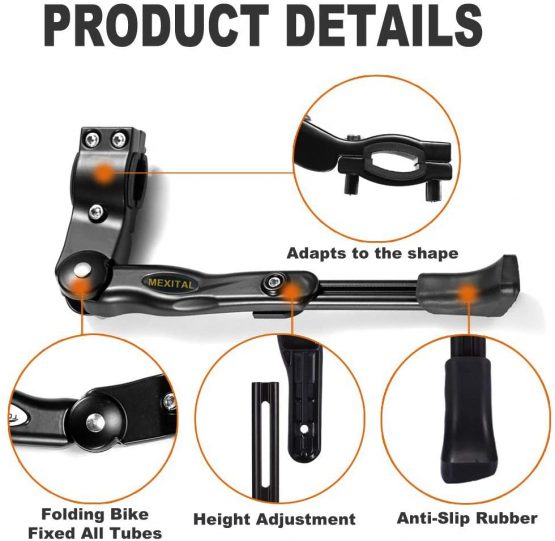 MEXITAL Heavy Duty Aluminum Alloy Adjustable Bicycle Side Kickstand,Compatible for Bicycle With Wheel Diameter of 24-28 Inch, Suitable for Mountain Bike Road Bike Kids Bike Foldable Bike - Image 3