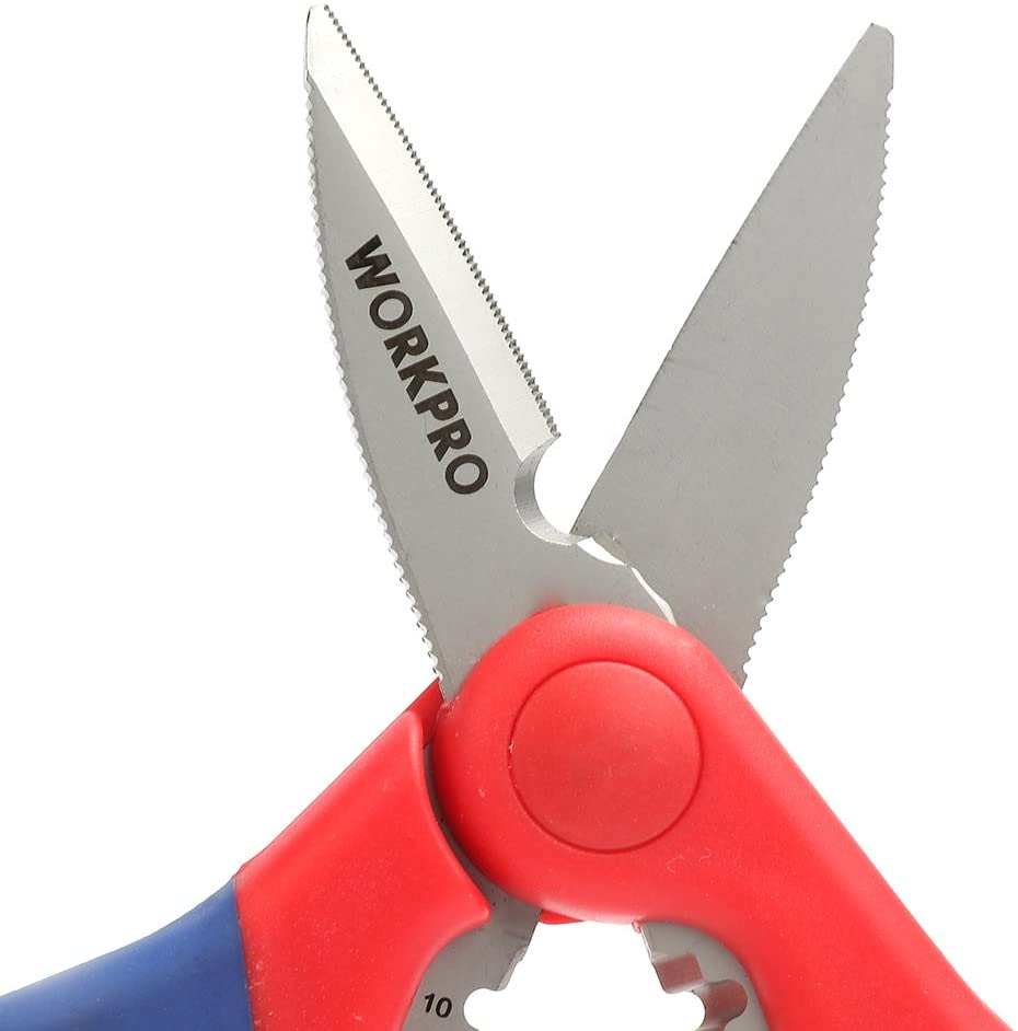 WORKPRO 150 mm Electricians Scissors, 2-in-1 Wire Cutter Stripper, Multi-Function Shears, Bi-Material Soft Handle - Image 3