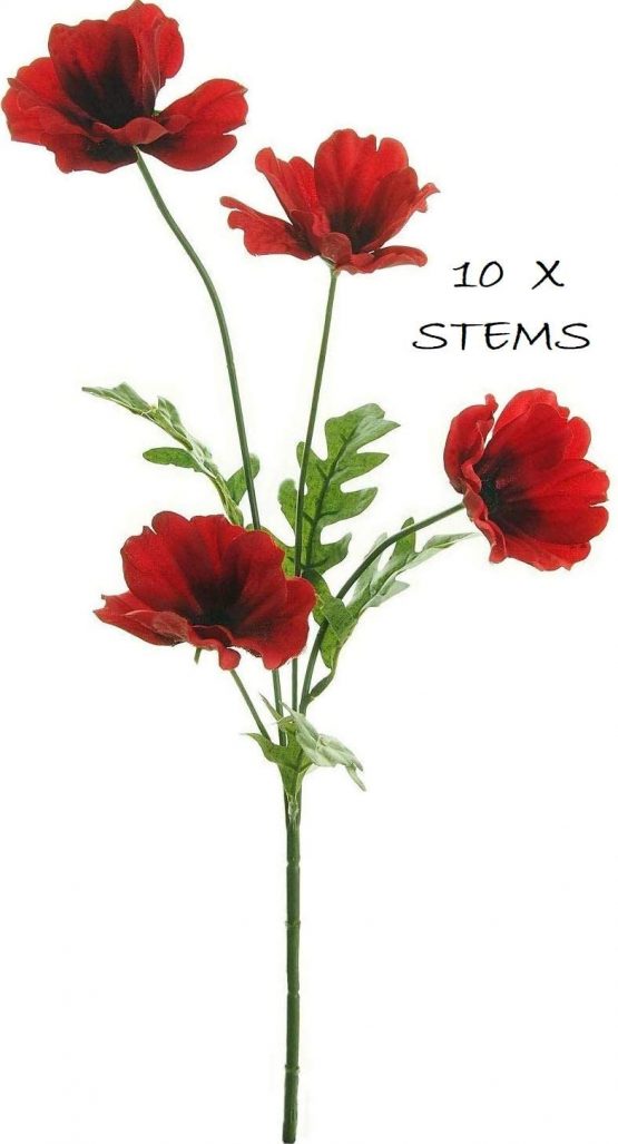 10 x Artificial Red 45cm Poppy Flowers - Image 2