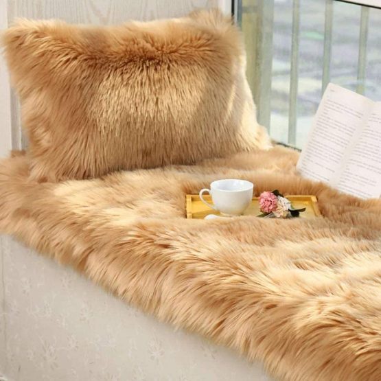 HARESLE Woolen Floor Rug Non Slip Fluffy Area Rugs Shaggy Floor Carpet for Bedroom Living Room, Camel/2'x 3' - Image 3