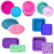 21Pcs Silicone Soap Making Molds, Square Round Oval Shaped, Soft Cupcake Muffin Baking Pan for DIY Homemade Craft - Pink, Blue, Rose Red, Purple