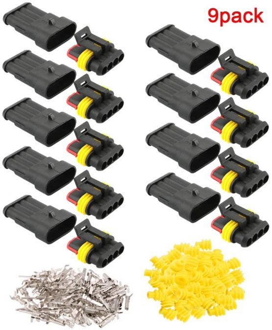 QitinDasen 9 Set Professional 4 Pin Way Car Auto Waterproof Electrical Wire Connector Terminal Plug Socket Kit, with Silicon Rubber Cable Seal, for Car Truck Boat