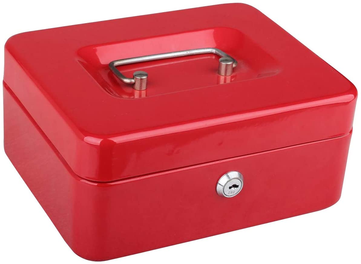 Tech Traders TTCB 8-Inch Metal Cash Box with Money Tray- 2 Keys, Red, Size 8" x 6" x 3.5" - Image 2