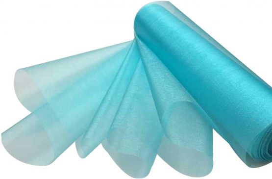 29cm x 25m Roll of Organza Sheer Fabric - Elegant Decorative Cloth for Wedding Chair Bows, Table Runners, Party Favours - Crafting Supplies for Ribbons, Dress Accents,and Bags, Aqua Blue